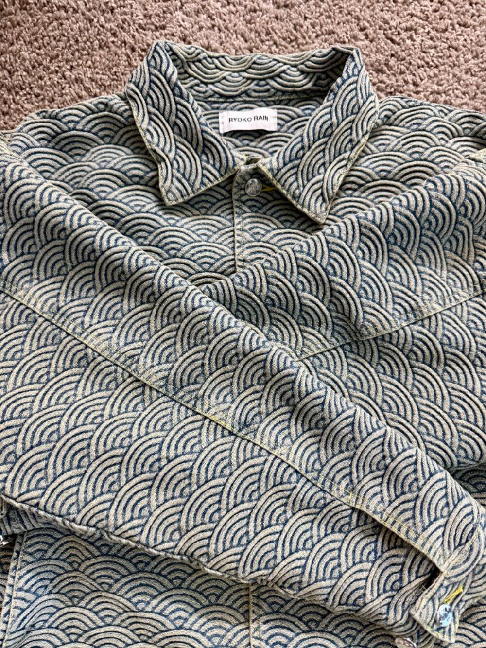 Ryoko Rain SEIGAIHA JACQUARD DENIM WORK JACKET - Picture 2 of 4